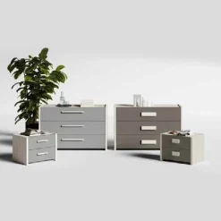 Comodino moderno 2 cassetti con maniglia in MDF rivestito Erika disponibile in vari colori