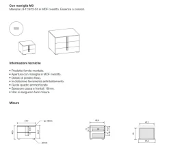 Comodino moderno 2 cassetti con maniglia in MDF rivestito Vertigo disponibile in vari colori