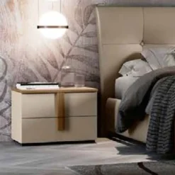 Comodino moderno 2 cassetti con maniglia in MDF rivestito Vertigo disponibile in vari colori