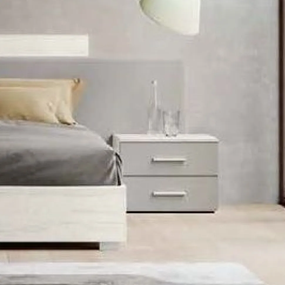 Comodino moderno 2 cassetti con maniglia in MDF rivestito Rea disponibile in vari colori