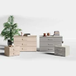 Comodino moderno 2 cassetti con maniglia in MDF rivestito Rea disponibile in vari colori