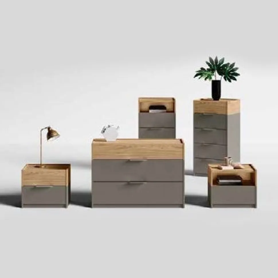 Comodino moderno 2 cassetti con maniglia in metallo cromata Box disponibile in vari colori