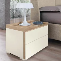 Comodino moderno 2 cassetti con maniglia a gola laterale e top a vassoio disponibile in vari colori May linea Domino
