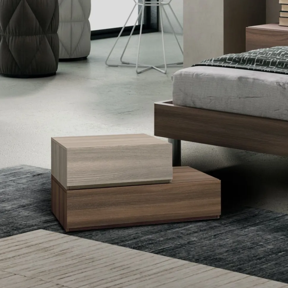 Comodino moderno 2 cassetti con maniglia in MDF Aurora disponibile in vari colori