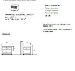 Comodino moderno 2 cassetti finitura Cashmere e Noce Caramello Cannettato disponibile in 2 Colori