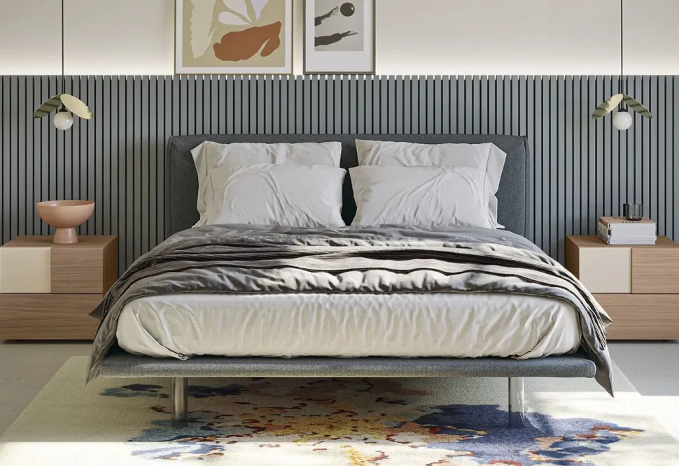 Comodino moderno 2 cassetti senza maniglia con inserto frontale Lion disponibile in vari colori