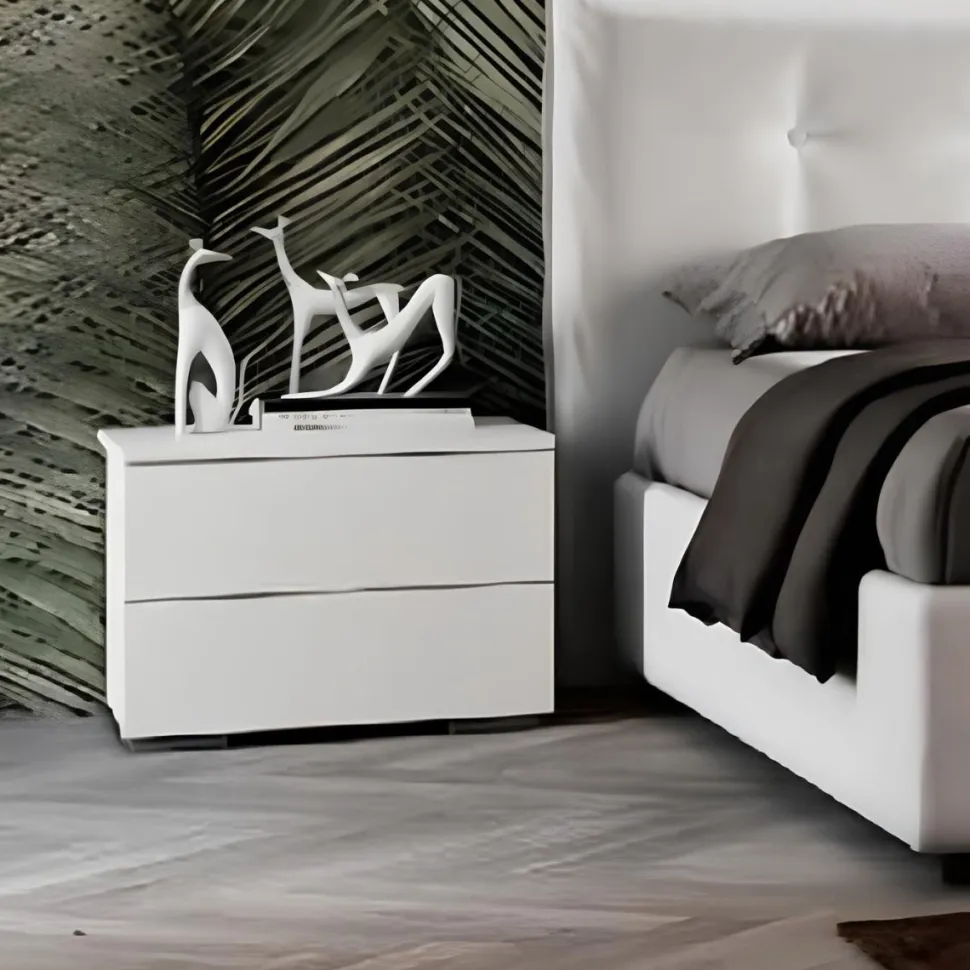 Comodino moderno 2 cassetti senza maniglie Mary disponibile in vari colori