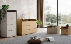 Comodino retrofinito con top in vetro Fumè 1 cassetto Moira disponibile in 2 misure e vari colori