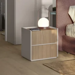 Comodino retrofinito Logan con 2 cassetti Linea Lotto disponibile in 20 colori