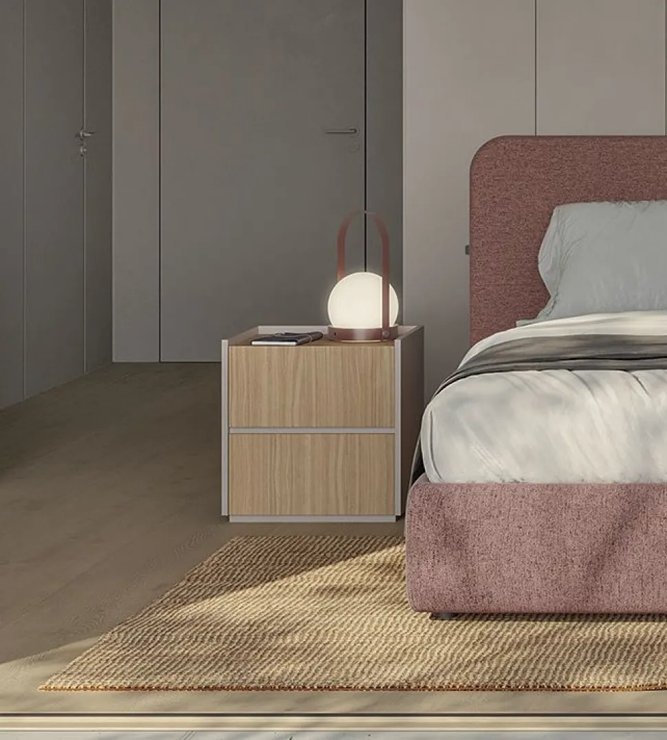 Comodino retrofinito Logan con 2 cassetti Linea Lotto disponibile in 20 colori