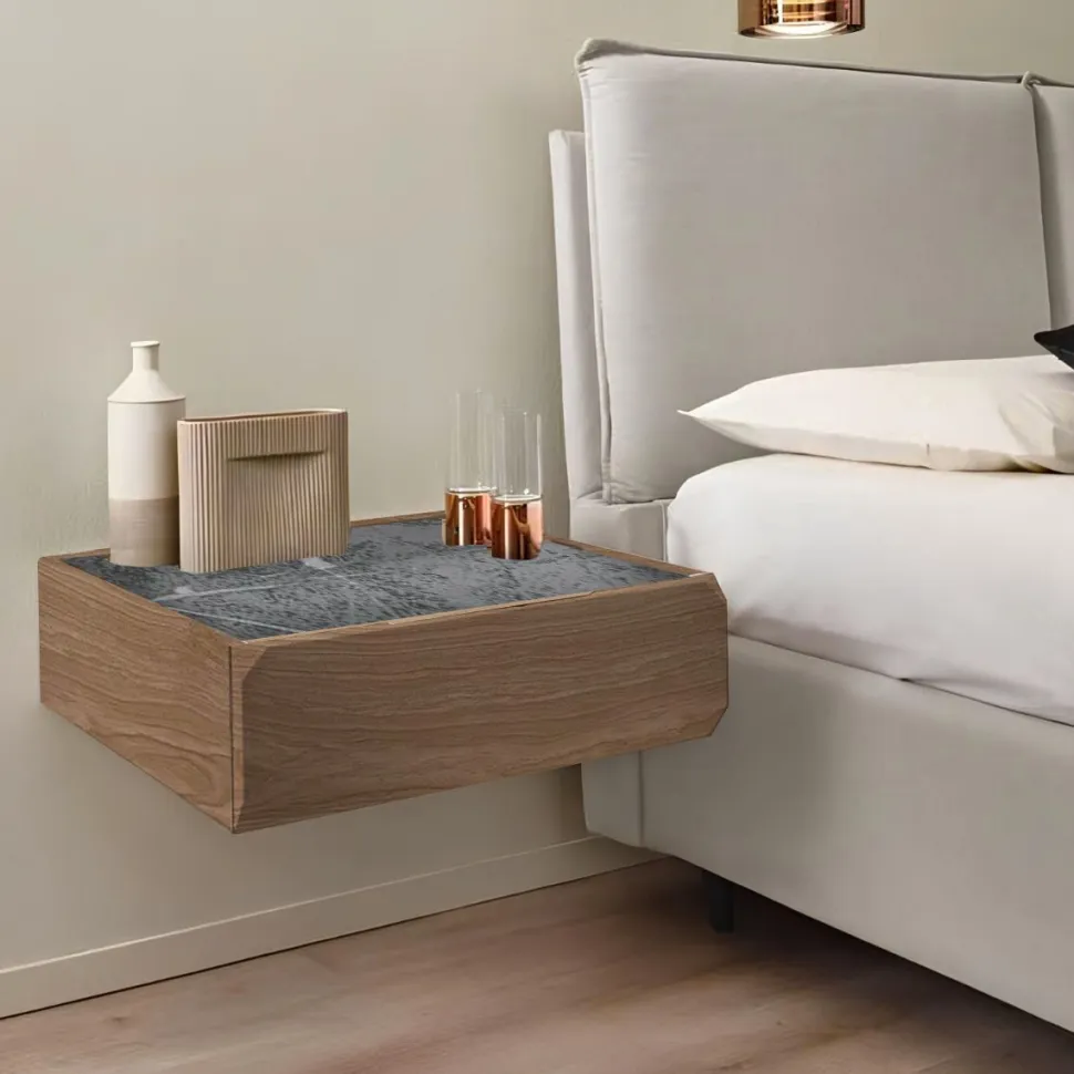 Comodino sospeso moderno 1 cassetto disponibile in vari colori e 2 misure Fergus linea Domino