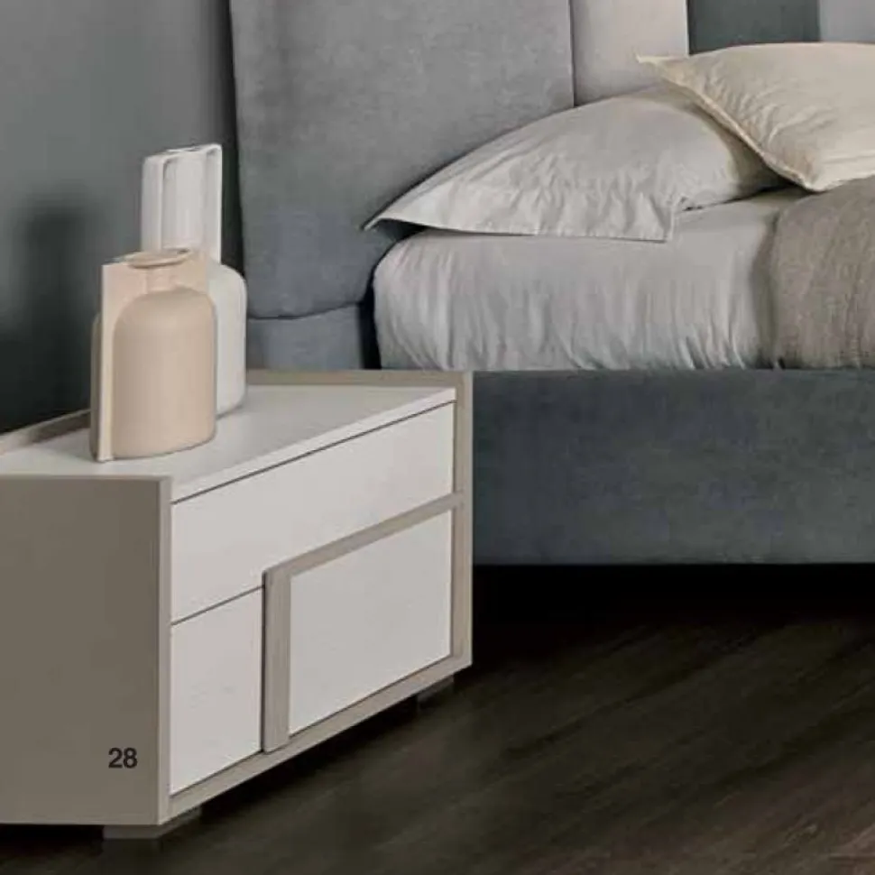 Comodino Tory 2 cassetti linea Domino finitura Grigio Londra e Cachemire