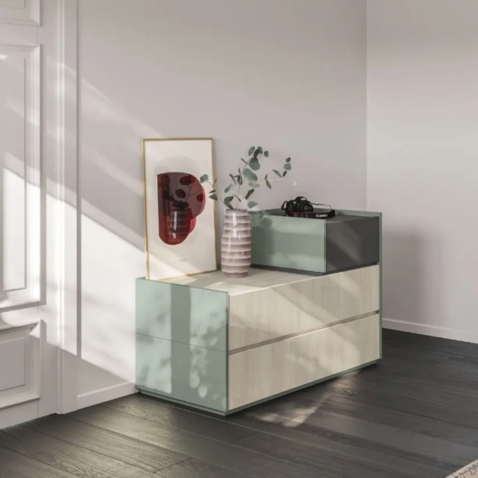 Comò retrofinito con 3 cassetti Logan Linea Lotto disponibile in 20 colori
