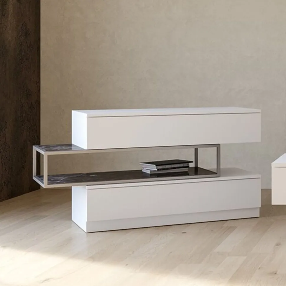Comò sfalzato con vano a giorno modello Equal Linea New Season finitura Bianco Frassino