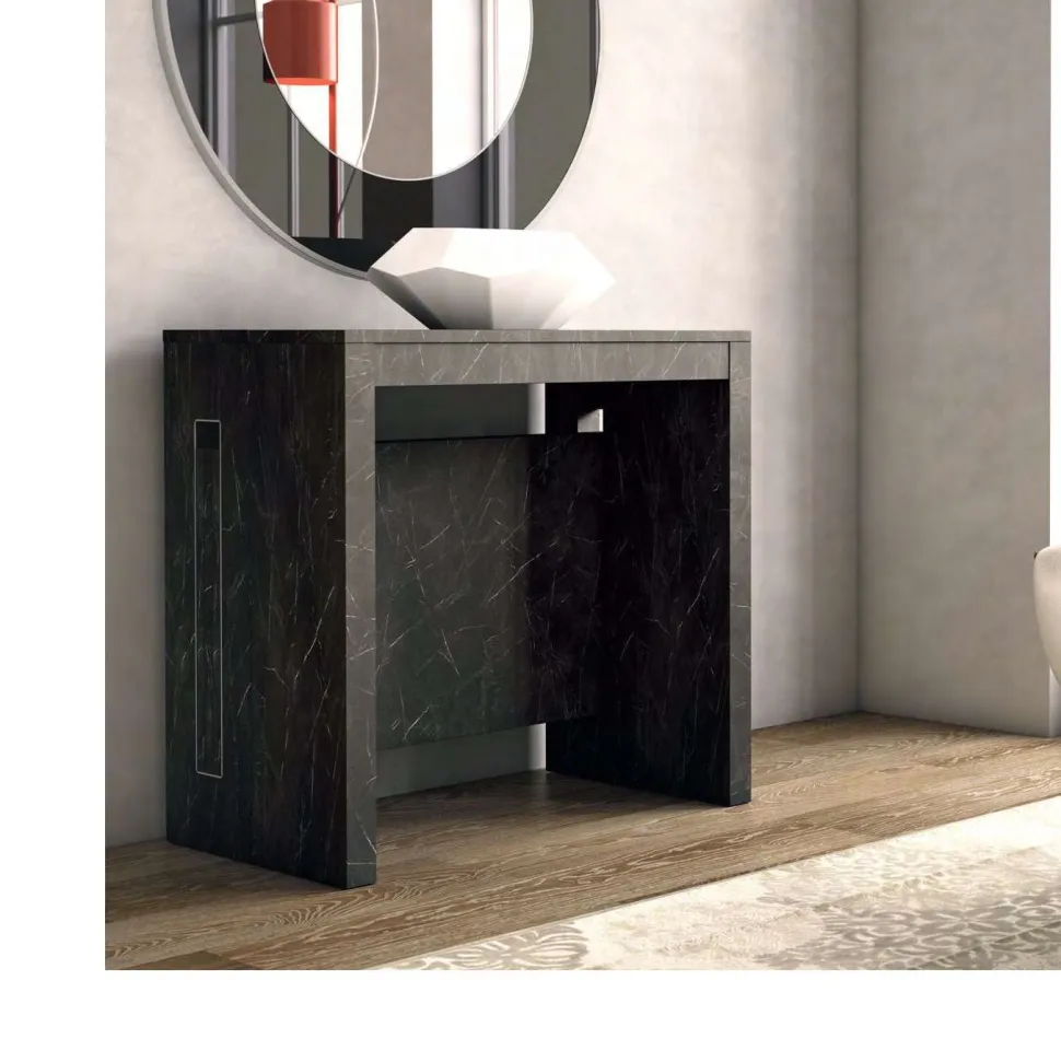 Consolle Allungabile Clever con Allunghe Incorporate - Marmo Nero (L.90)