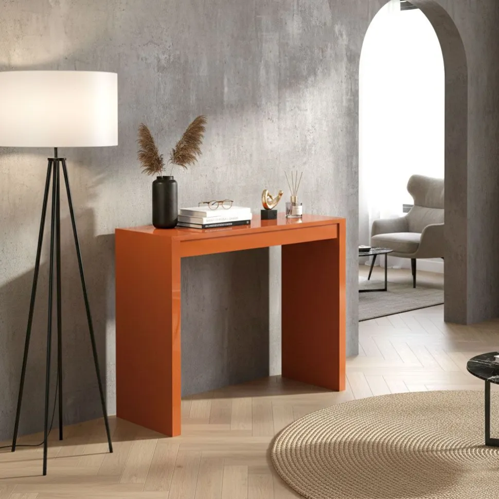 Consolle allungabile colore Arancio chiaro modello Demetra laccato lucido o opaco 3 mt