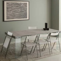 Consolle allungabile con gambe in vetro e top Bianco Opaco modello Iceberg