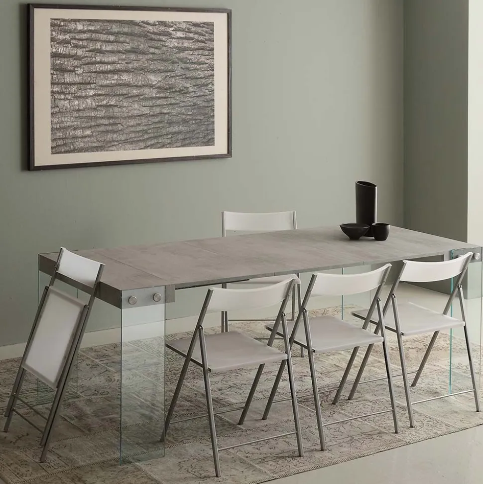 Consolle allungabile con gambe in vetro e top Bianco Opaco modello Iceberg