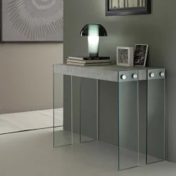 Consolle allungabile con gambe in vetro e top Bianco Opaco modello Iceberg