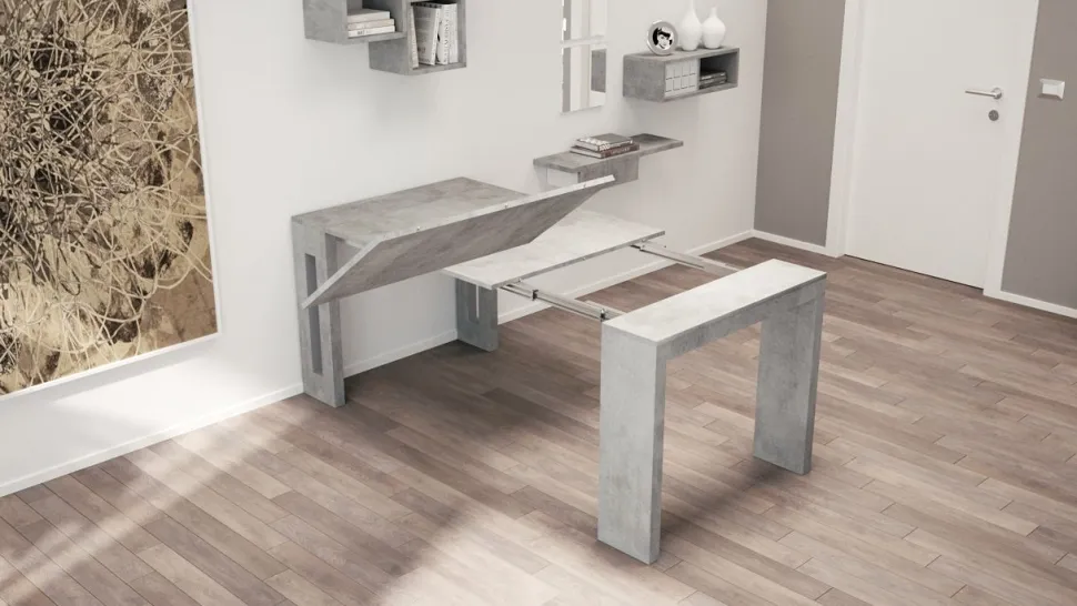 Consolle con allunghe incorporate Grigio CEMENTO modello CLEVER L 90
