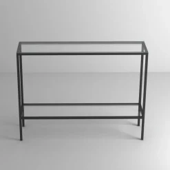 Consolle da ingresso con struttura in alluminio e piano in vetro personalizzabile