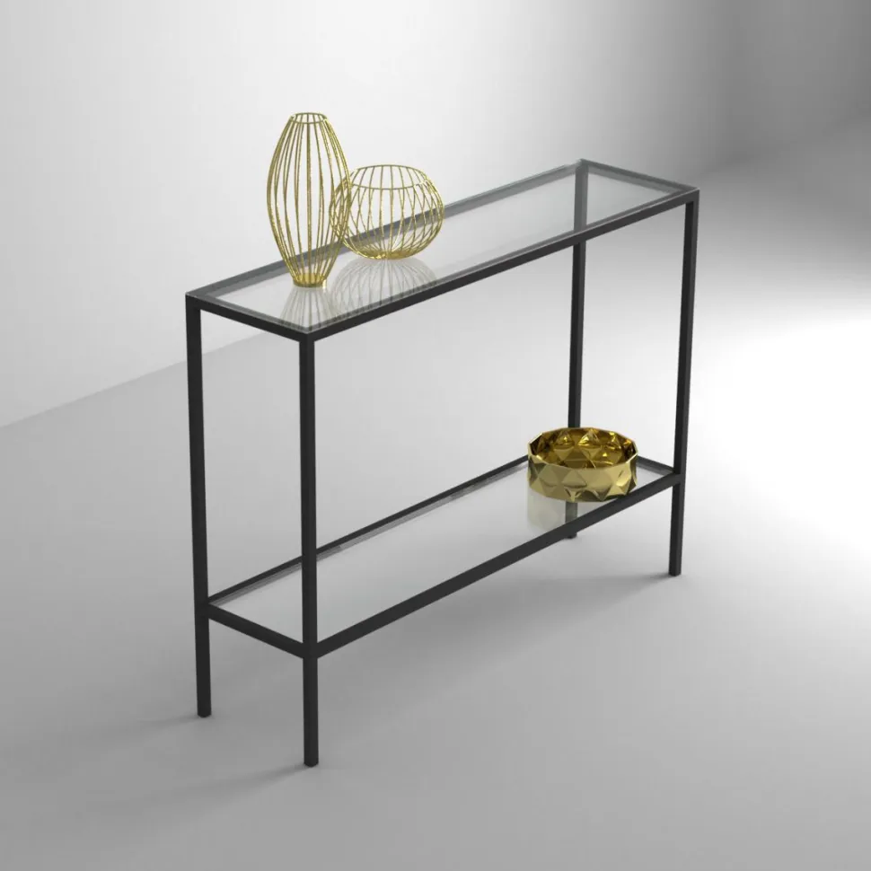 Consolle da ingresso con struttura in alluminio e piano in vetro personalizzabile