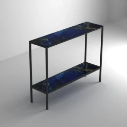Consolle da ingresso con struttura in alluminio e piano in vetro personalizzabile