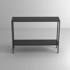 Consolle da ingresso con struttura in alluminio e piano in vetro personalizzabile