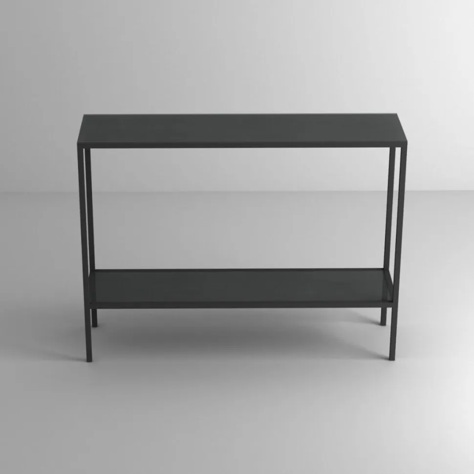 Consolle da ingresso con struttura in alluminio e piano in vetro personalizzabile