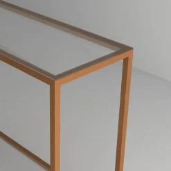 Consolle da ingresso con struttura in alluminio e piano in vetro personalizzabile