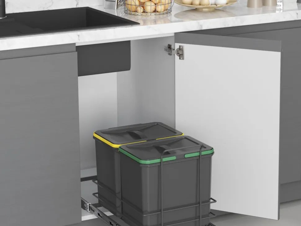 Contenitore per la raccolta differenziata con fissaggio sul fondo ed estrazione manuale Recycle
