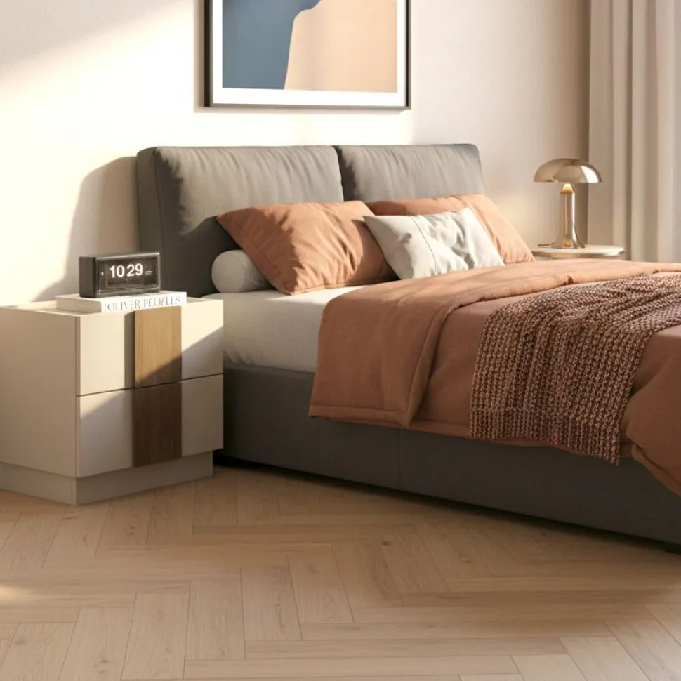 Coppia di comodini a 2 cassetti Terry linea Chèrie finitura Cashmere Opaco e Rovere Mercure