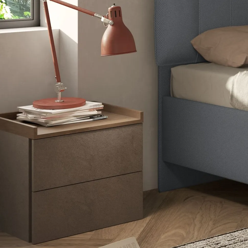 Coppia di comodini a 2 cassetti Alex linea Chèrie in finitura Bronzo e Rovere Mercure