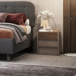 Coppia di comodini a 3 cassetti Mike linea Chèrie in finitura Bronzo e Rovere Mercure