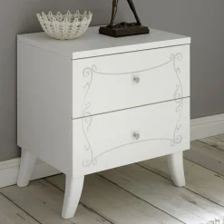 Coppia di Comodini Ebony a 2 cassetti linea Essenza in bianco opaco con serigrafia