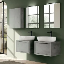 Coppia di mobili Bagno sospesi 1 cassetto e lavabi in appoggio Domus disponibile in 4 colori