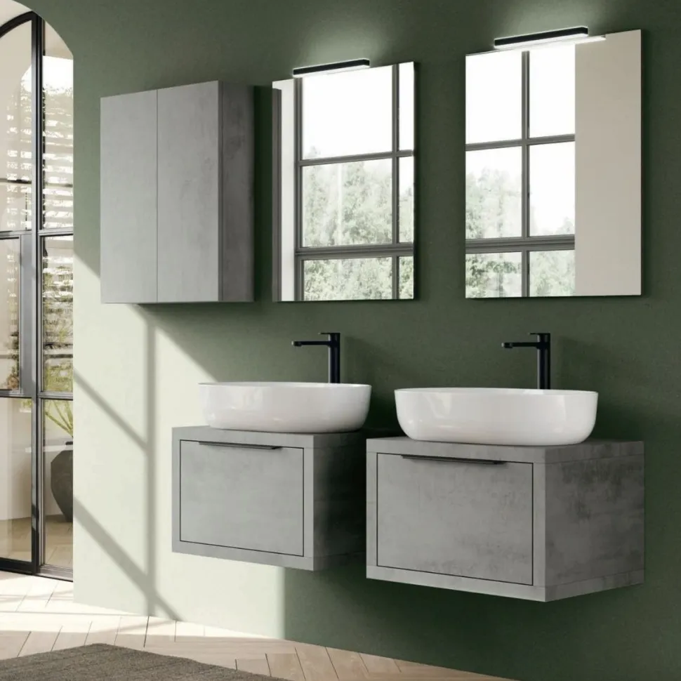 Coppia di mobili Bagno sospesi 1 cassetto e lavabi in appoggio Domus disponibile in 4 colori