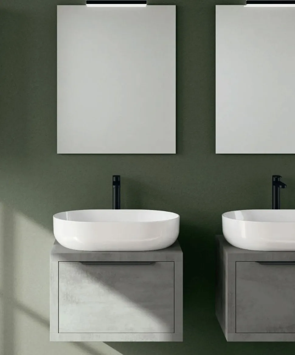 Coppia di mobili Bagno sospesi 1 cassetto e lavabi in appoggio Domus disponibile in 4 colori