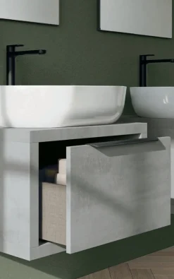 Coppia di mobili Bagno sospesi 1 cassetto e lavabi in appoggio Domus disponibile in 4 colori