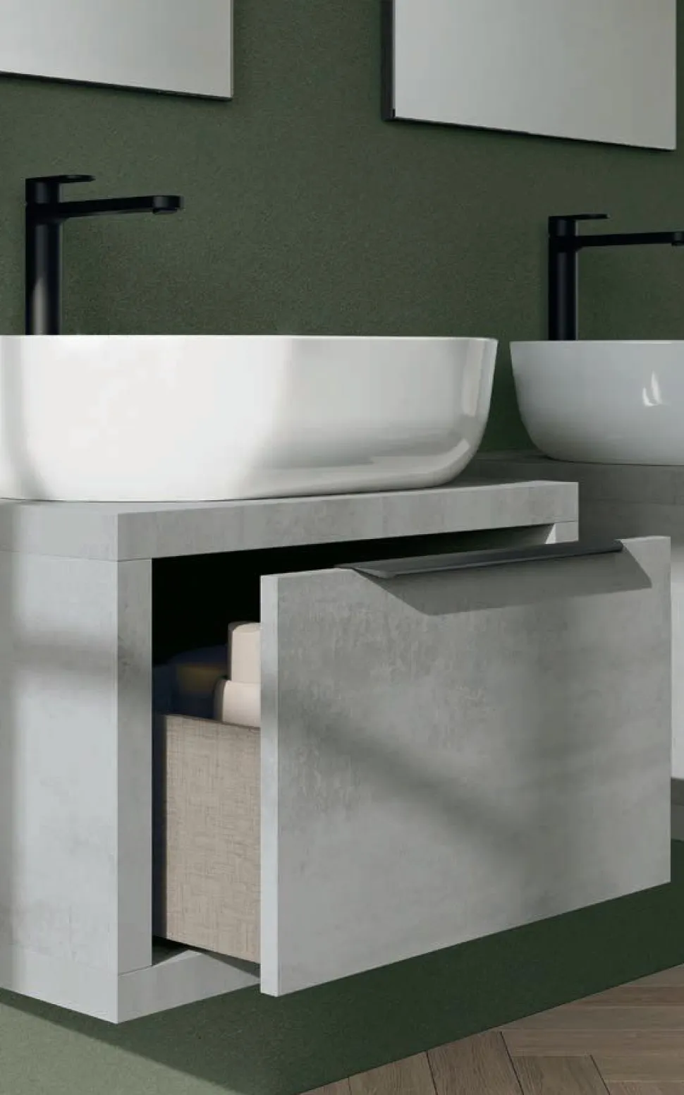 Coppia di mobili Bagno sospesi 1 cassetto e lavabi in appoggio Domus disponibile in 4 colori