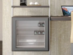 Cornici Zero con ferramenta e profili per il montaggio a pavimento e a parete con livellatore circolare, Alluminio e Zama, Grigio Pietra