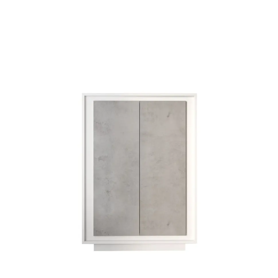 Credenza 2 ante battenti in bianco laccato opaco e pannelli effetto beton linea Beton