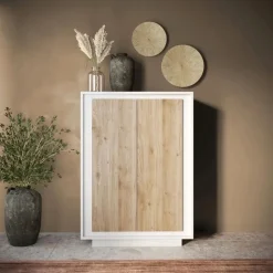 Credenza 2 ante battenti linea Pear in finitura Bianco opaco e Rovere Cadiz