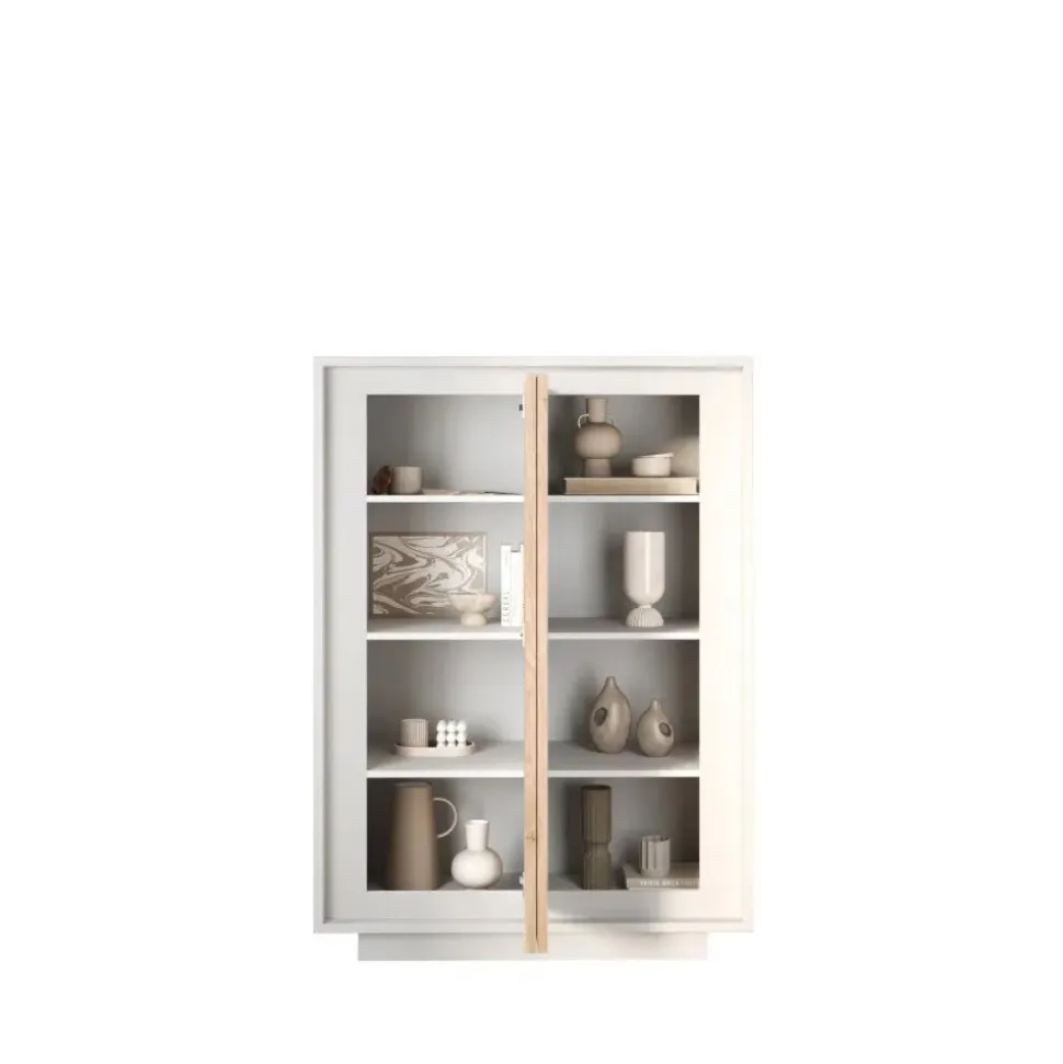 Credenza 2 ante battenti linea Pear in finitura Bianco opaco e Rovere Cadiz