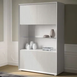 Credenza 4 ante bianco frassino nuvola con ripiano in Vetro linea Tilt