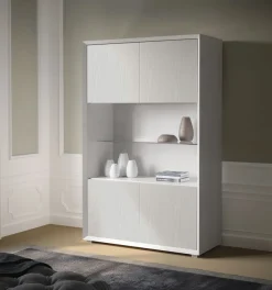 Credenza 4 ante bianco frassino nuvola con ripiano in Vetro linea Tilt