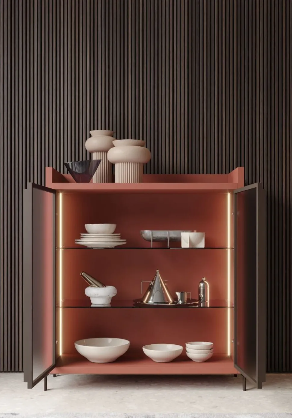 Credenza 2 ante con telaio in alluminio Beky linea Contact disponibile in 30 colori