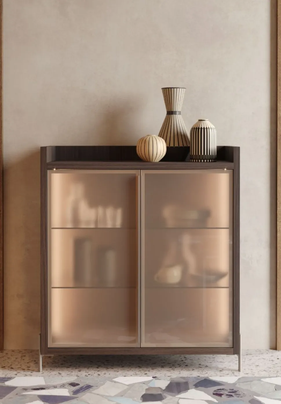 Credenza 2 ante con telaio in alluminio Beky linea Contact disponibile in 30 colori