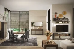 Credenza 2 ante e 2 cassetti con serigrafia linea Sierra finitura Lava, Argilla e Rovere Mercure