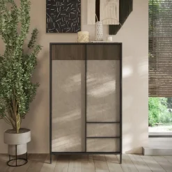 Credenza 2 ante e 2 cassetti con serigrafia linea Sierra finitura Lava, Argilla e Rovere Mercure